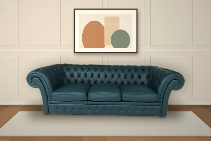 Impero Chesterfield in petrol-blue leather