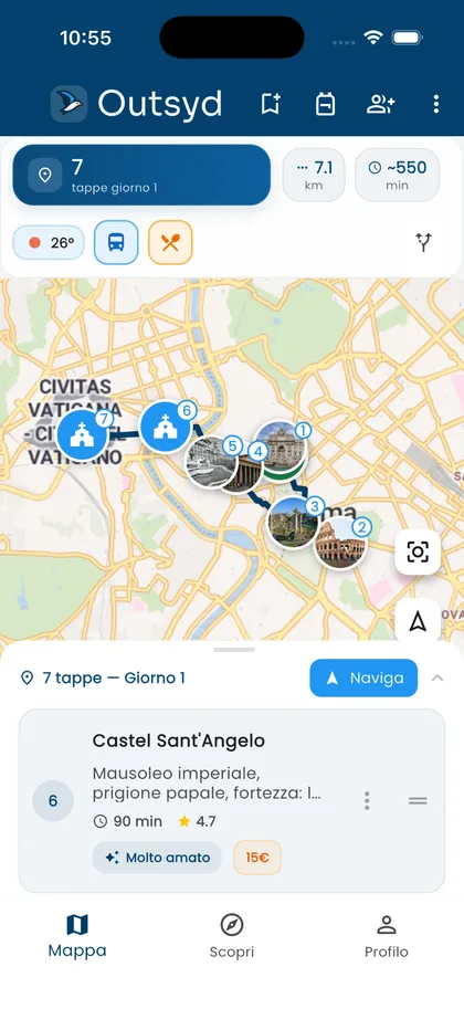 Outsyd: a walking route through Rome with numbered stops