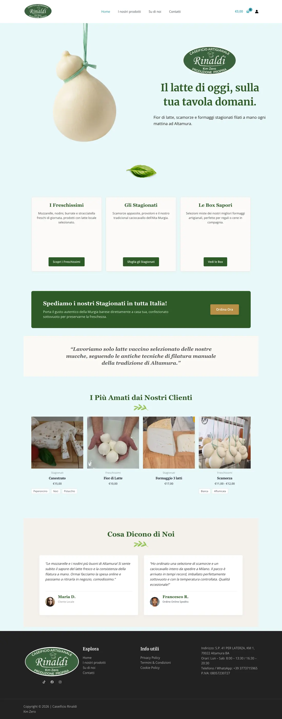 The full homepage: hero, three product families, nationwide shipping banner, best sellers and footer with address and opening hours