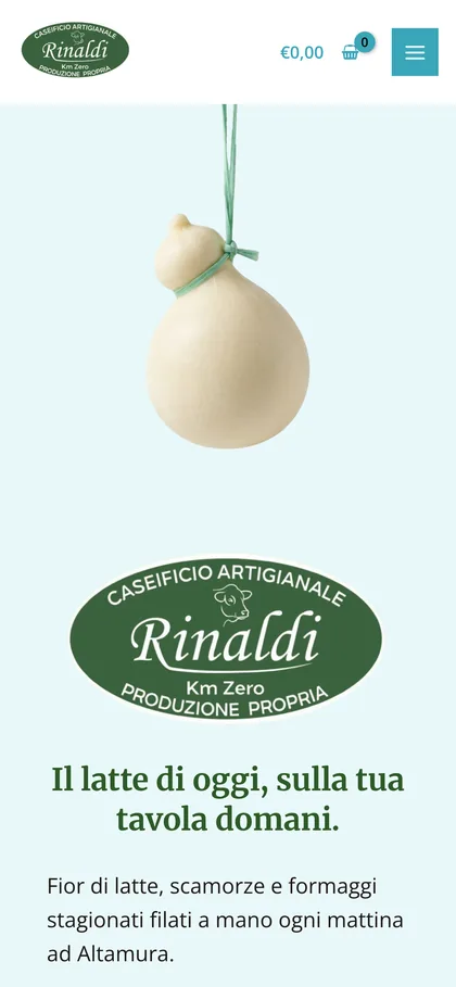 Caseificio Rinaldi website on a phone