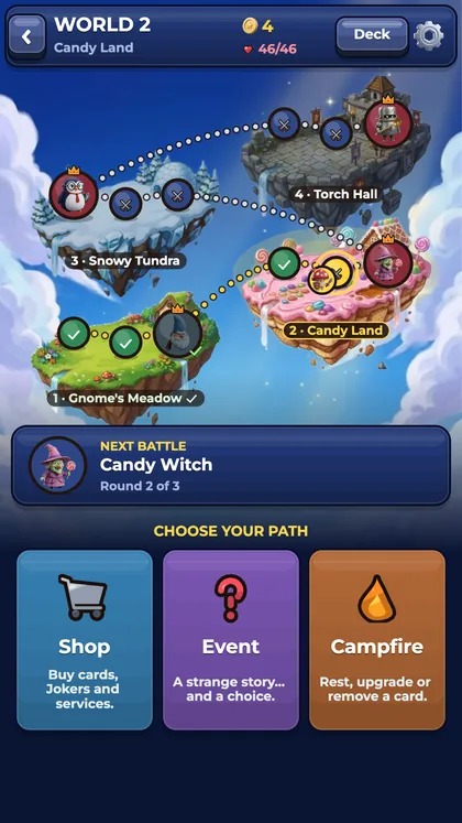 Zaptopia world map with floating islands and a choice of path
