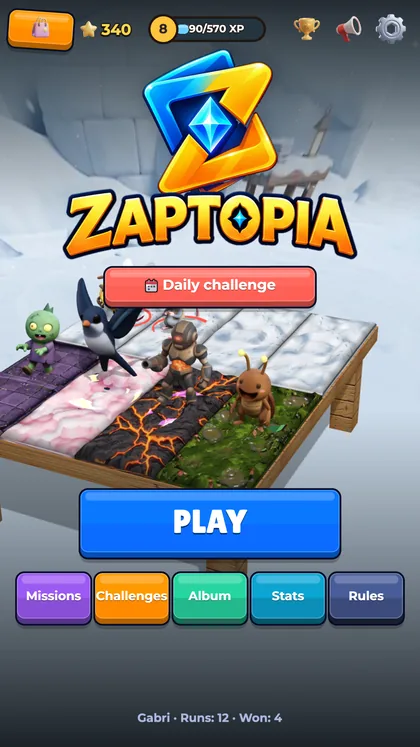 Main menu with creatures standing on the 3D table